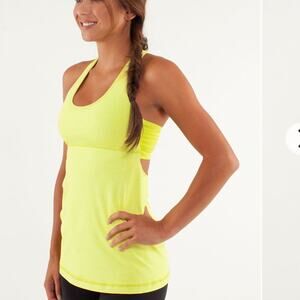 Lululemon Athletica Tonka Stripe Split Pea Yellow Turbo Tank Top Size 6